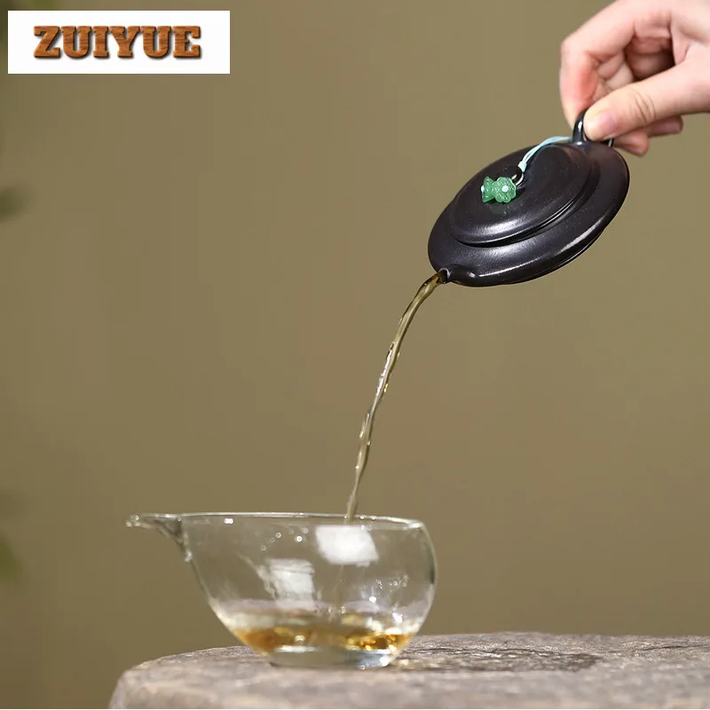 60ml Classic Yixing Purple Clay Teapot Handmade Black Very Flat Pot Raw Ore Zhu Mud Tea Soaking Kettle With Infuser Zisha Teaset