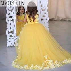 Dress for Girls Yellow Girl Princess Dress Flower Girl Dress V-Neck Girl Dresses For Children Wedding Party Dress