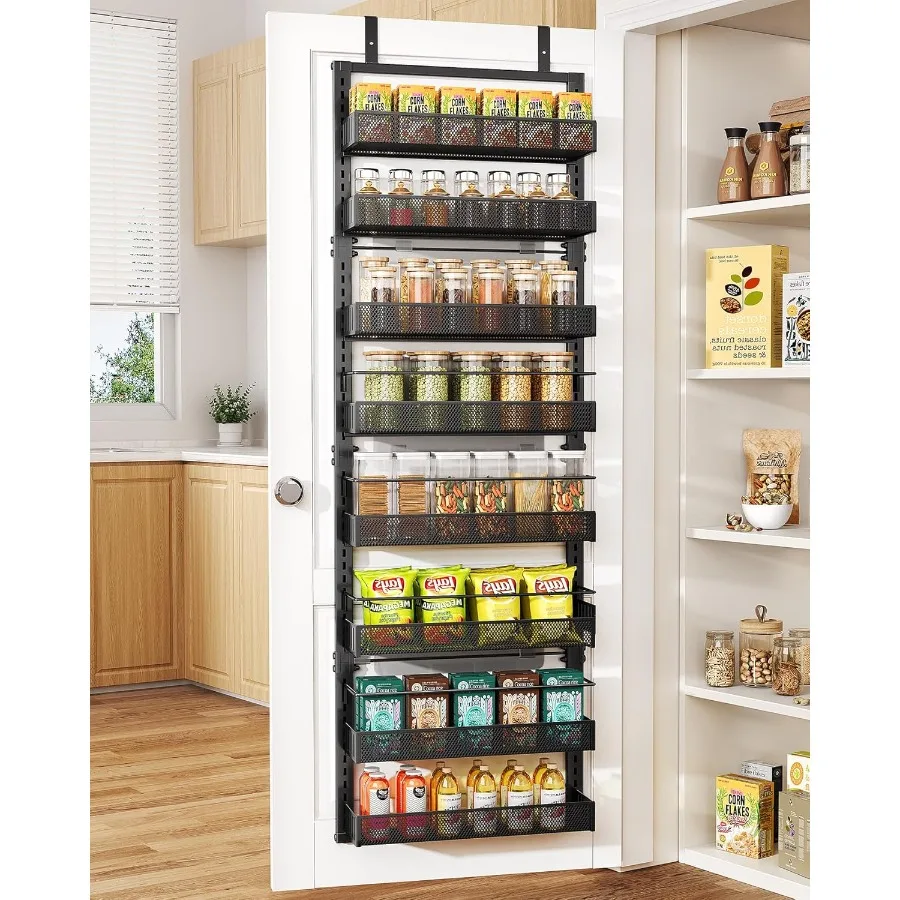 

Over the Door Pantry Organizer - 8 Tier Adjustable Pantry Door Spice Organizer Large Capacity Hanging Door Spice Rack for Kitch