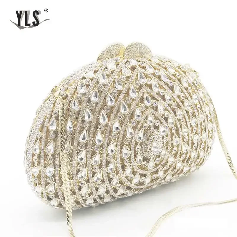 Teardrop-shaped Crystal Bags 2024 New Fashion Women Diamond Gold Cocktail Dinner Party Evening Clutch Handbag Bolso Mujer