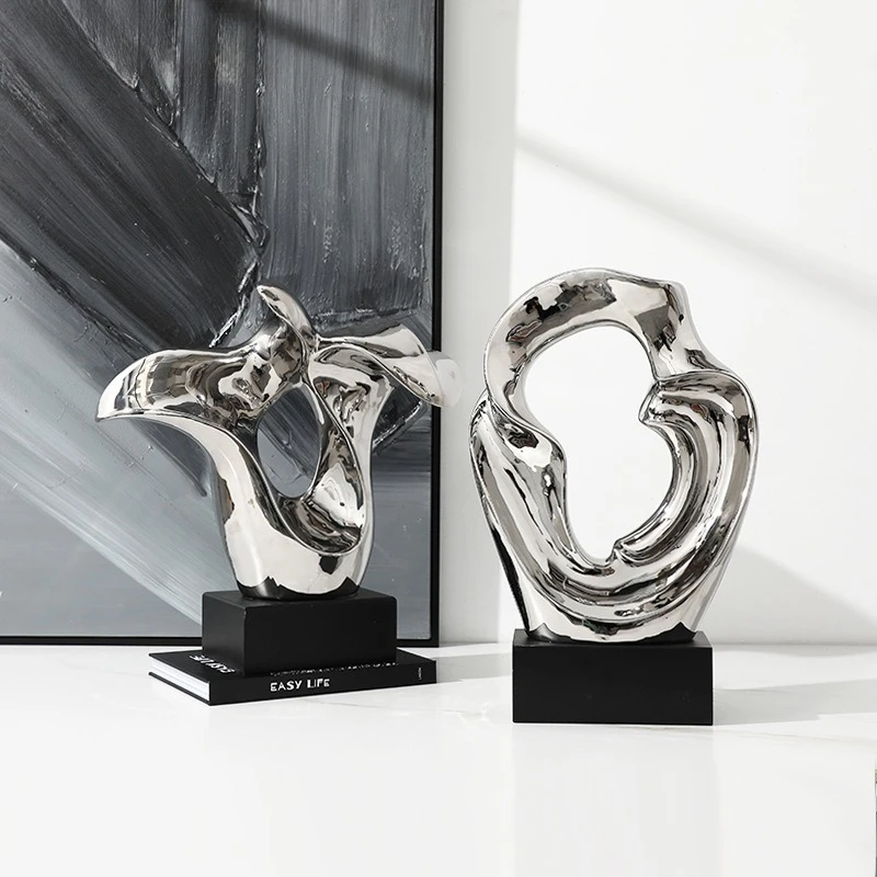 Modern light luxury abstract art electroplated ceramic sculpture, sales hotel entrance  high-end home decoration