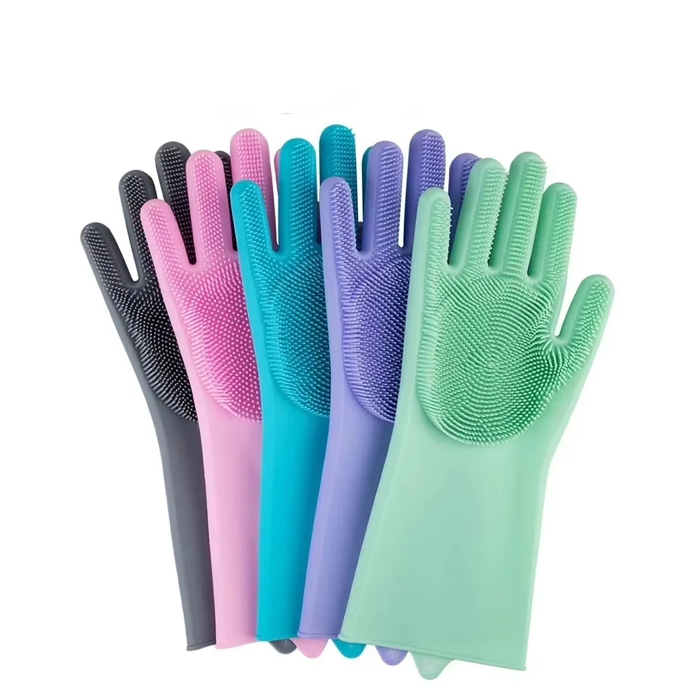 Guantes mágicos de silicona para limpieza de mascotas, esponja limpiadora de lavado de platos, depilación, champú de baño para perros y gatos