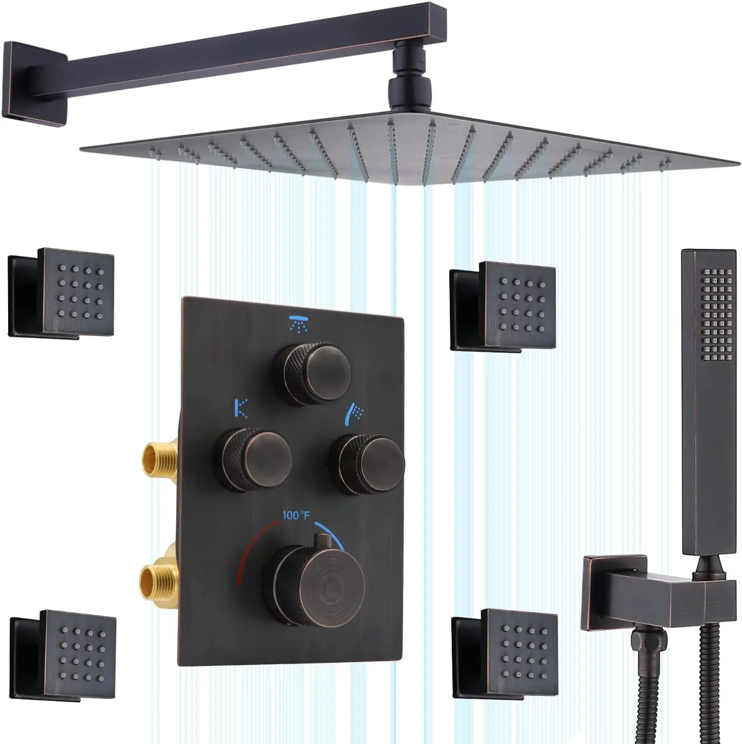 Oil Rubbed Bronze Thermostatic Multi-function Bathroom Large Hotel  Rain Shower System