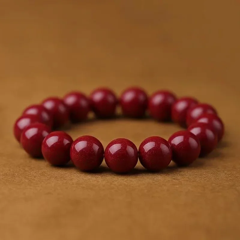 Bracelet de perles de cinabre naturel pour hommes et femmes, bijoux fins, or violet, sable, jade Hetian, deux heureux du monde, 6mm, 8mm