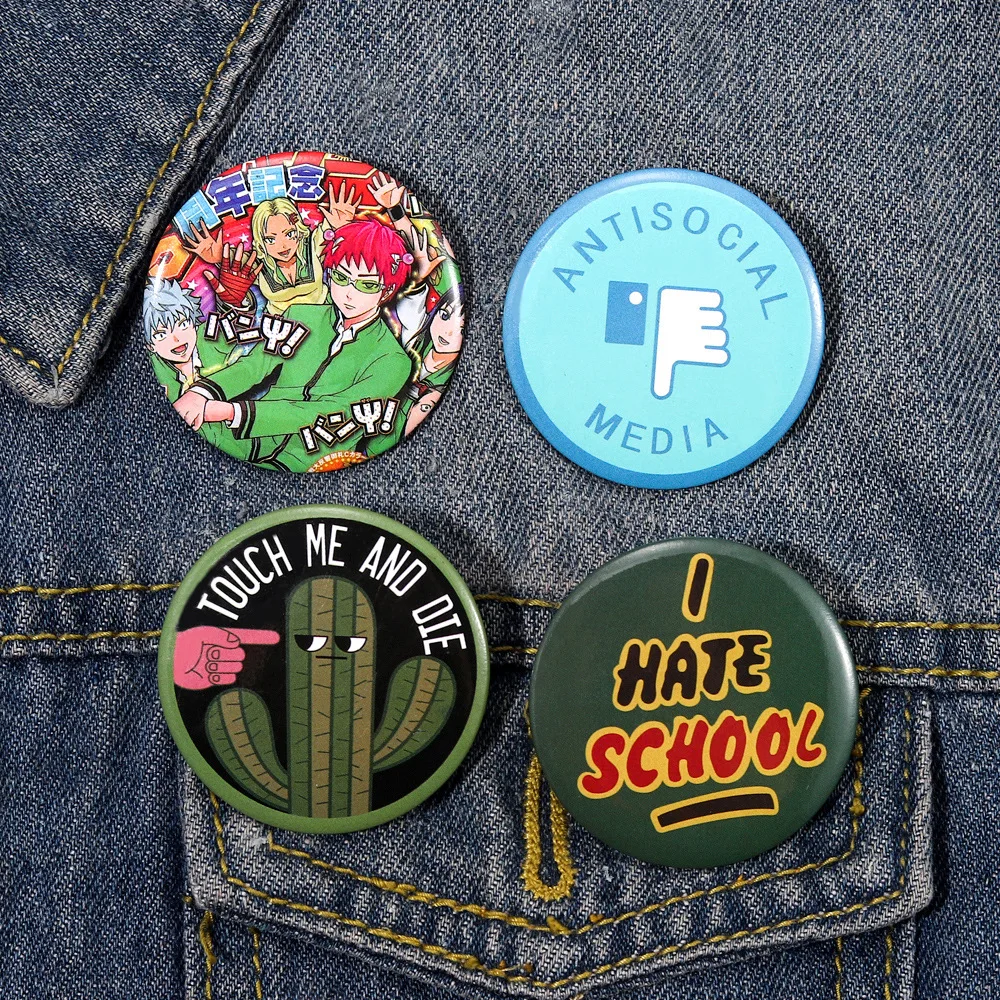 30Styles Fun Book Eye Tinplate Pins I Hate School Button Brooch Lapel Badges Cartoon Jewelry Gift for Kids Friends