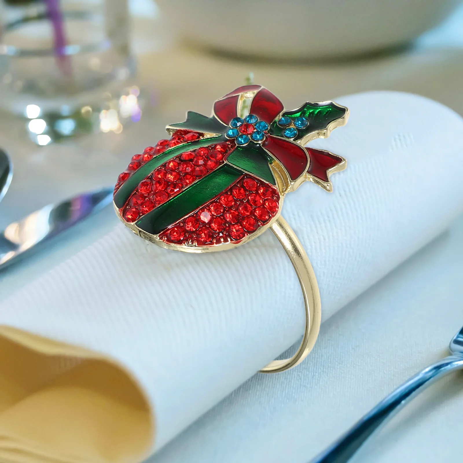 

Festive Christmas Napkin Rings Enamel Xmas Table Setting Decorations Seasonal Dining Embellishments