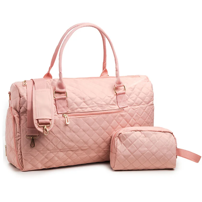 Ladies Weekend Travel Bag Quilted Travel Luggage Bag with Wash Bag with Shoe Spacer Fitness Luggage Bag Strap