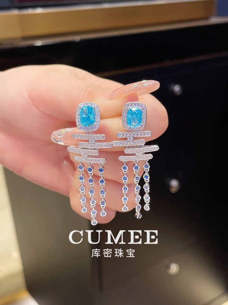 مجموعة أقراط على شكل سوار على شكل حلقة من الزبرجد الاصطناعي من سلسلة سحابة على الطراز الصيني الجديد من CUMEE. 925 فضة مطلية بالذهب #4