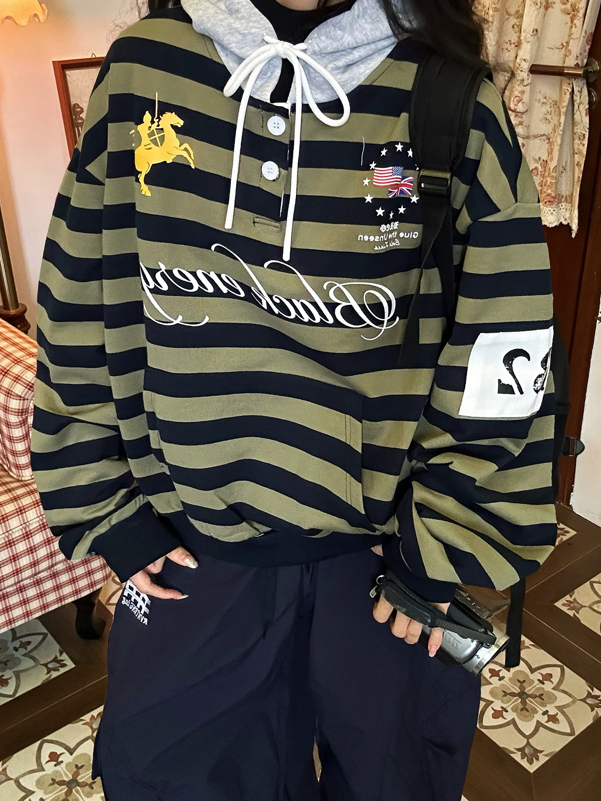 

American College Sle Color Blo Striped Hoodie Loose ex Spring New Couple Tops Men Women Long Sve Zipper Hoodie