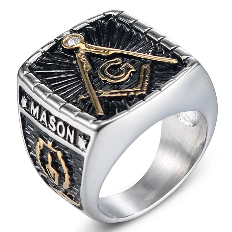 

5 pcs Antique Silver Masonic Rings Retro Vintage Signet Freemasonry Stainless Steel Rings for Men