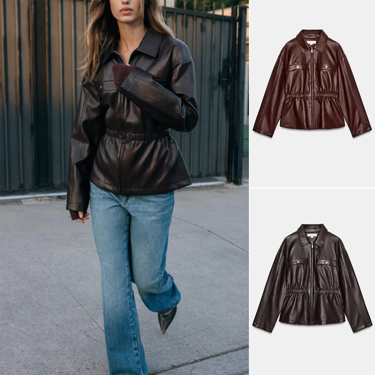 

Новая зимняя женская длинная куртка на молнии с воротником-стойкой из искусственной кожи с эластичной резинкой на талии, верхняя одежда для поездок на работу, полиэфирное волокно