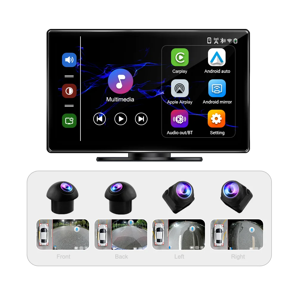 360 Reverse Backup Camera Parking Sensor System 9 Inch IPS Portable Carplay Android Auto GPS Navigation Monitor