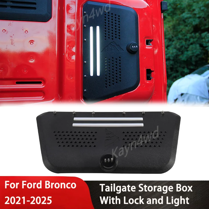 Off Road 4x4 Interior Accessories Tailgate Storage Box With Password Lock and LED Light For Ford Bronco 2021-2025 2/4 Door