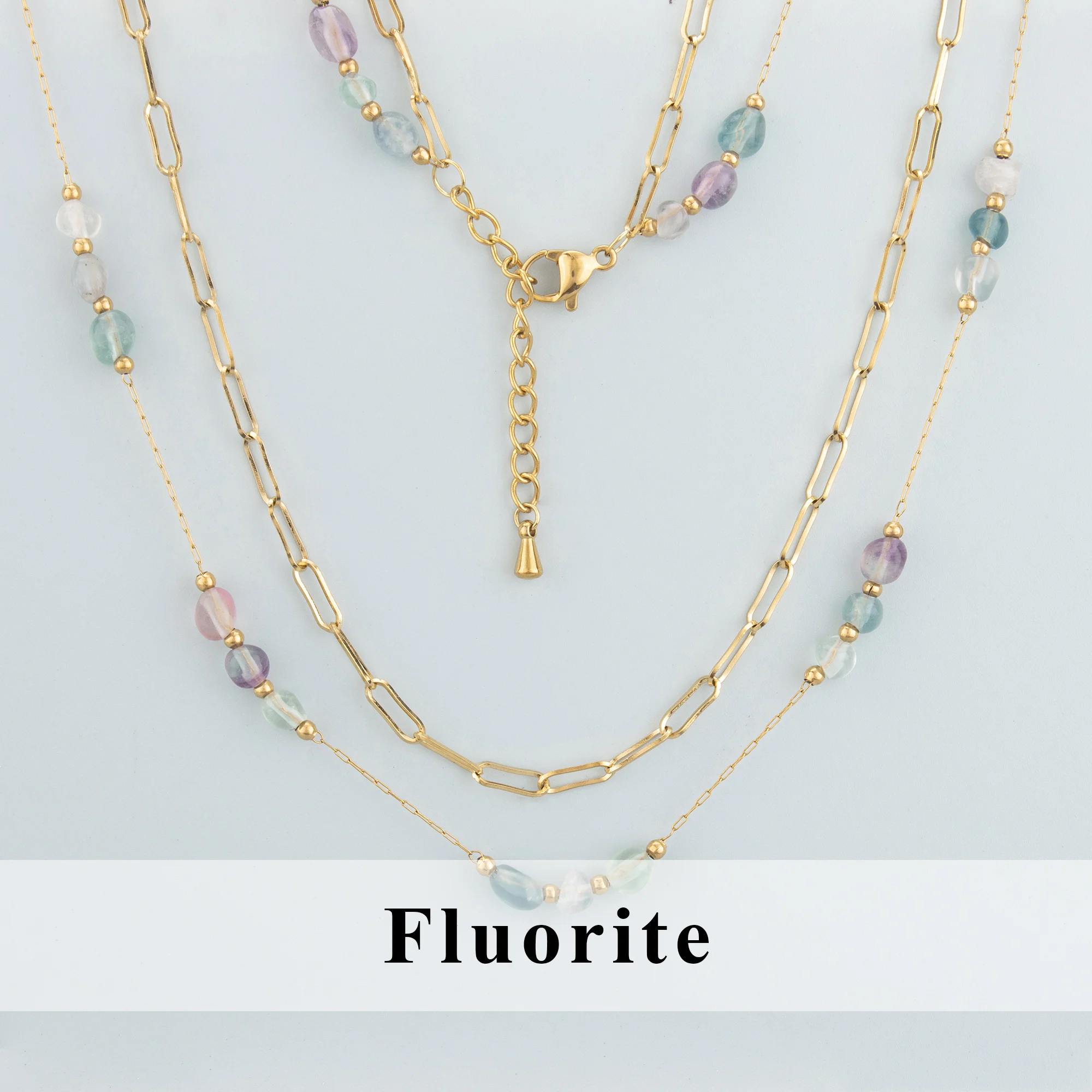 GUFEATHER ، MH55 1 جزء/الوحدة قلادة الموضة اليدوية 18 كيلو مطلية بالذهب الفولاذ المقاوم للصدأ الأحجار الطبيعية قلادة مزدوجة الطبقات #1