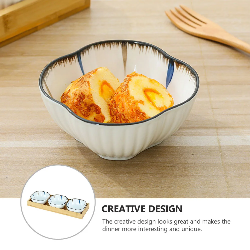 

1Set Japanese Style Ceramic Snack Small Plate with Wooden Tray for Sauce Condiments Appetizers and Desserts