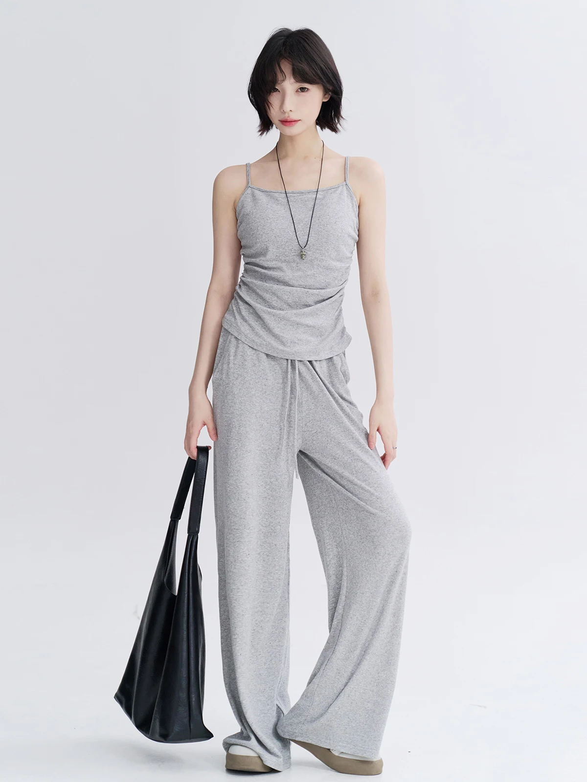 

Летний повседневный женский комплект из двух предметов: топ-жилет и широкие брюки из чистого хлопка, без рукавов, однотонный, комфортный