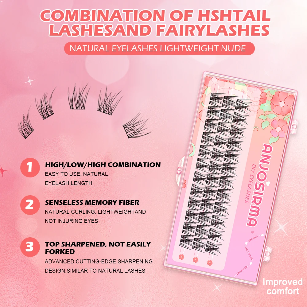 ANJOSIRMA Eyelash Extension Set Natural Soft  DIY Cluster False Eyelashes C/D Curl Anime eyelashes beauty eye lashes Makeup