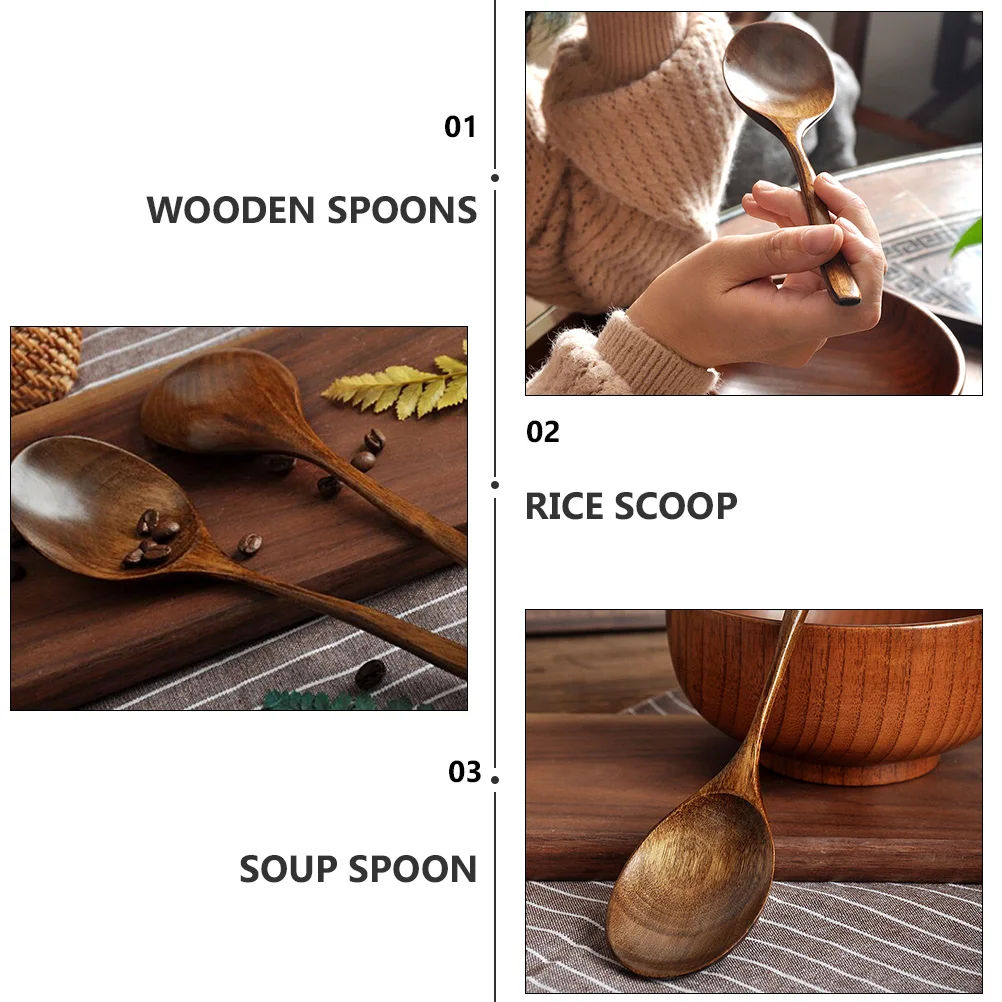 

Long Handle Bar Spoon Multipurpose Spoons Pho Vintage Rice Server Scoop Serving Wood Cooking Soup Ladle