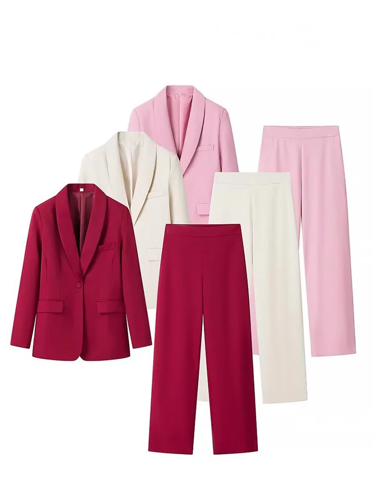 

HH Autumn Women Fashion One Button Long Sleeves Pocket Decoration Lapel Blazers+High Waist Side Zipper Solid 2 Piece Set