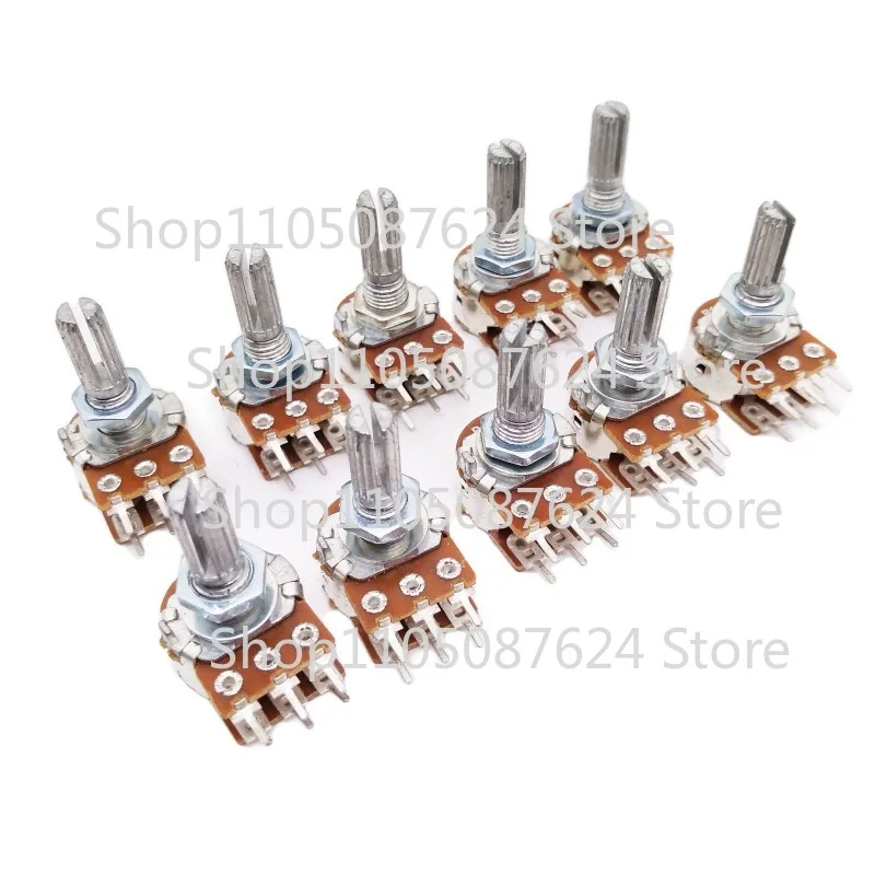 

VV 10pcs 100K ohm B100K Dual Stereo Potentiometer Pots Shaft S 20mm 6Pin