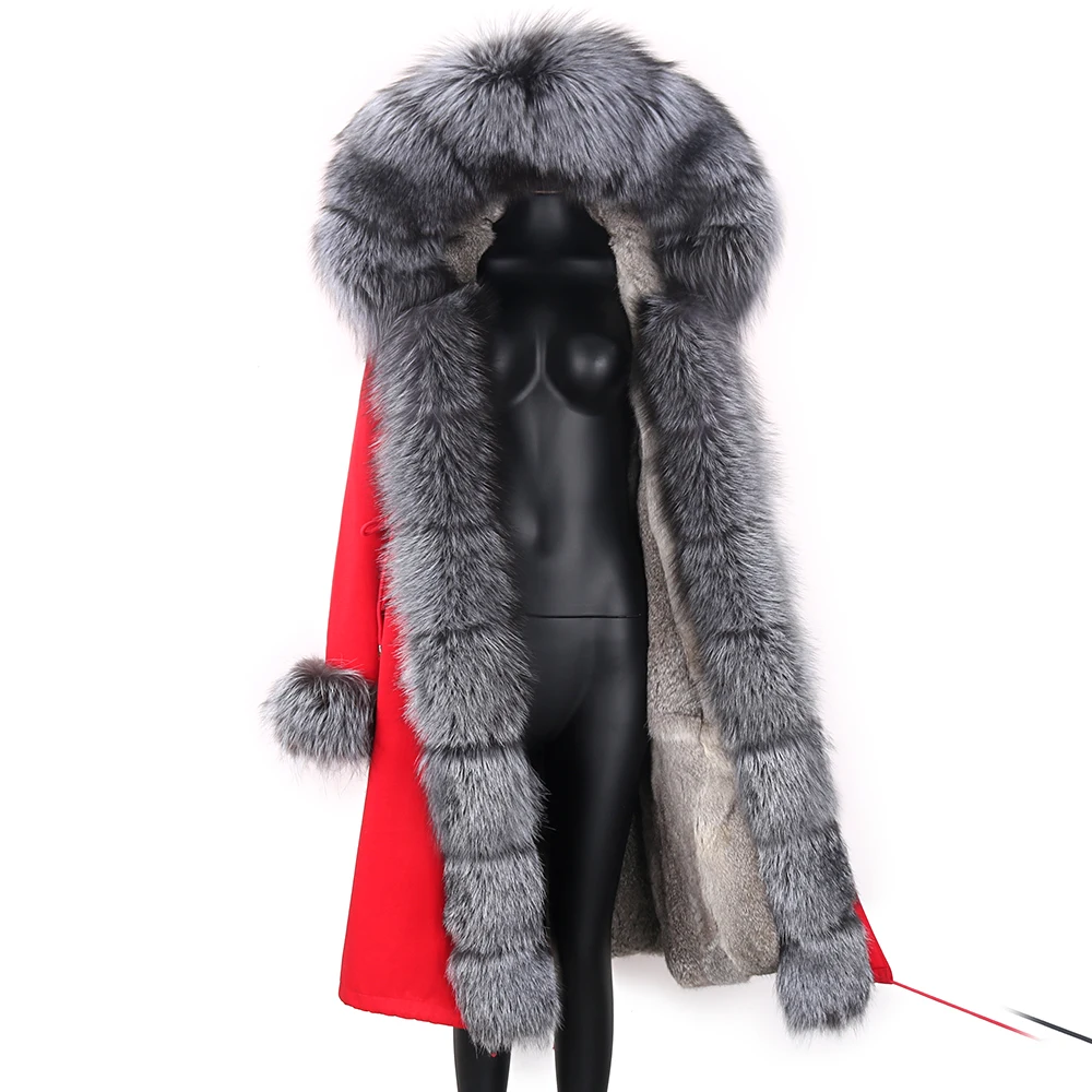Winter Real fox fur parka women inside real rabbit fur lined parkas with fox fur hood women Jacket Outerwear Detachable good