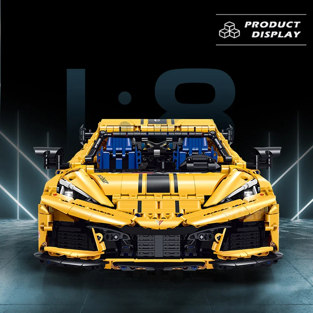 

Масштаб 1:8, модель спортивного автомобиля KERVTTE C8 Z06, строительный блок, скоростные технические кирпичи, Радиоуправляемый автомобиль, украшение стола, сборка, детская игрушка для подарка