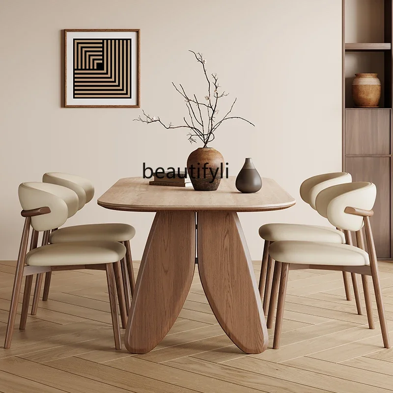 

French retro solid wood ash wood dining table slate, dining table and chair combination modern and simple C56
