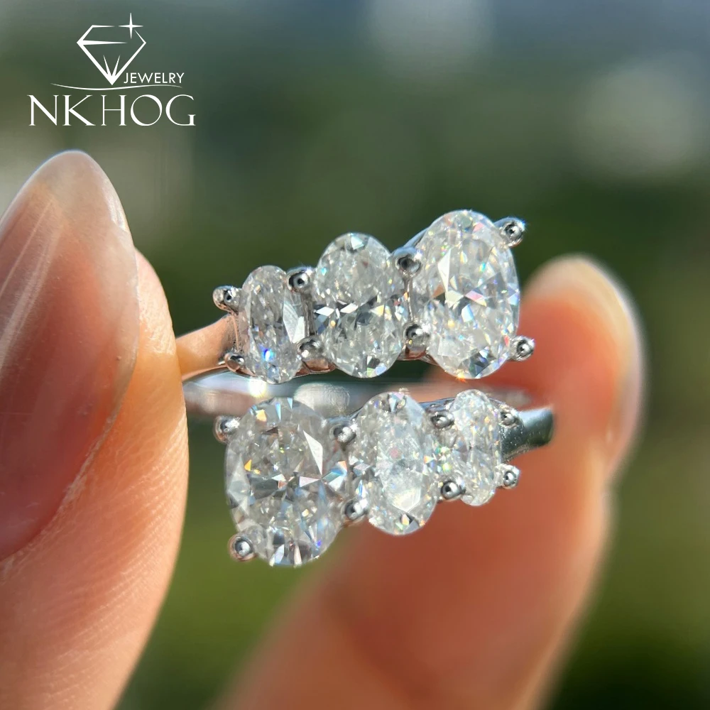 

NKHOG 3.6CTTW Oval Real Moissanite Rings For Women S925 Silver Luxury Lab Diamond Wedding Band 18K Plated Fine Jewelry Certified