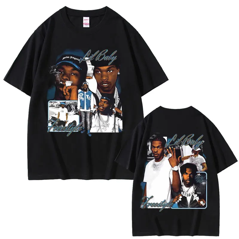 

Rapper Lil Baby Double Sided Print T-shirt Men Women Hip Hop Fashion Pop Music T-shirt Men's Casual Vintage Oversized T Shirts