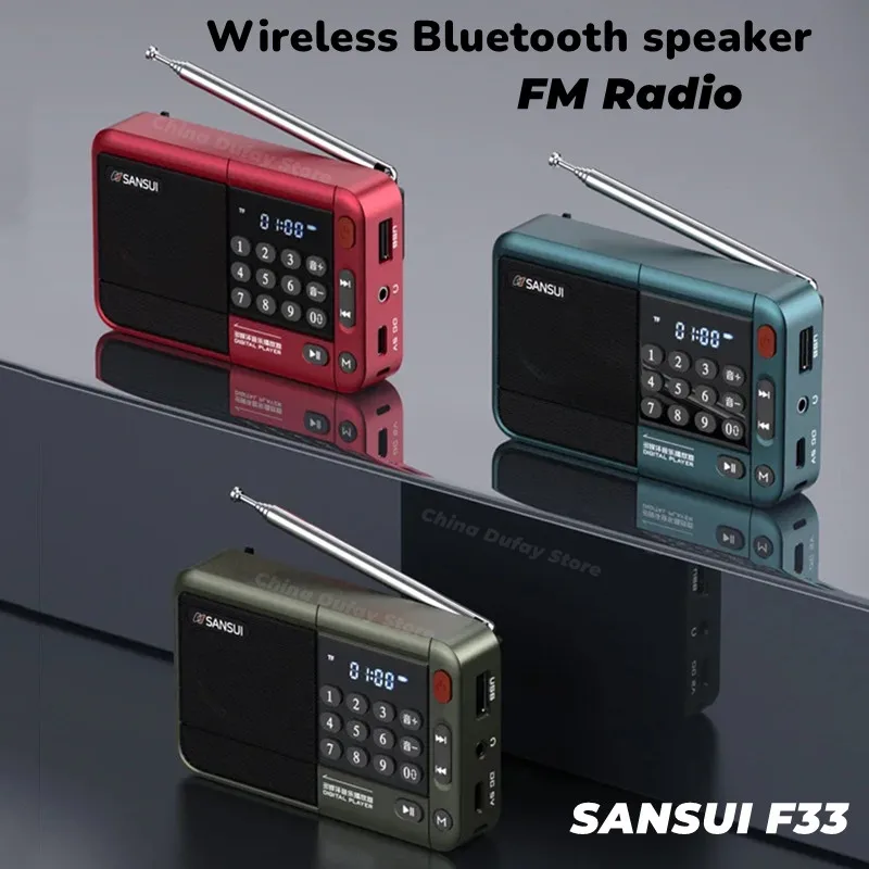 SANSUI F33 Retro Wireless Bluetooth Speaker Portable FM Radio Stereo Subwoofer Mini Plug in Walkman Full Band MP3 Music Player