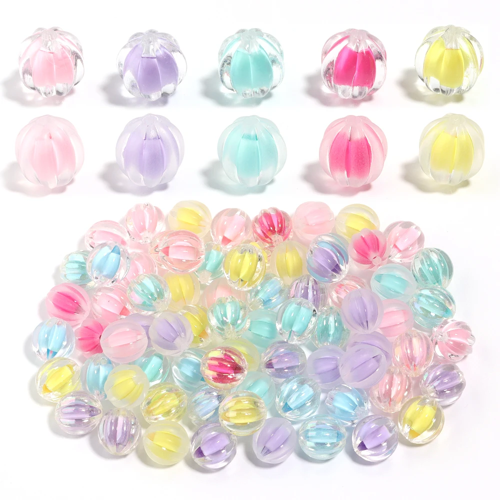 50pcs 12X11mm Colorful Transparent Matte Acrylic Beads Pumpkin Shape Loose Spacer Beads For Jewelry Making Diy Bracelet Necklace