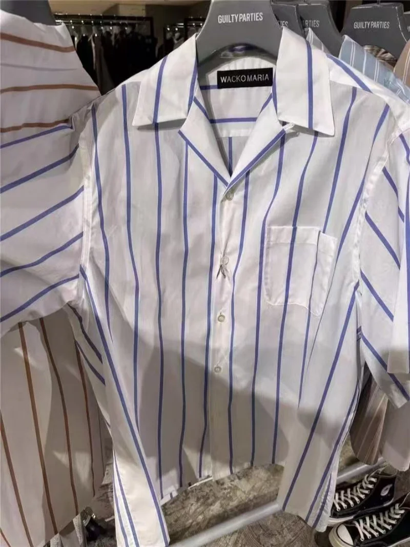 WACKO MARIA Mens Womens 25SS Fashion Summer New Stripes Simple Advanced Casual Hawaii Short Sleeve Shirt