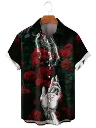 Unisex Fashion Skull Floral Men's Shirts Funny 3D Print Streetwear Short Sleeve Hawaiian Shirt Prints Lapel For Men