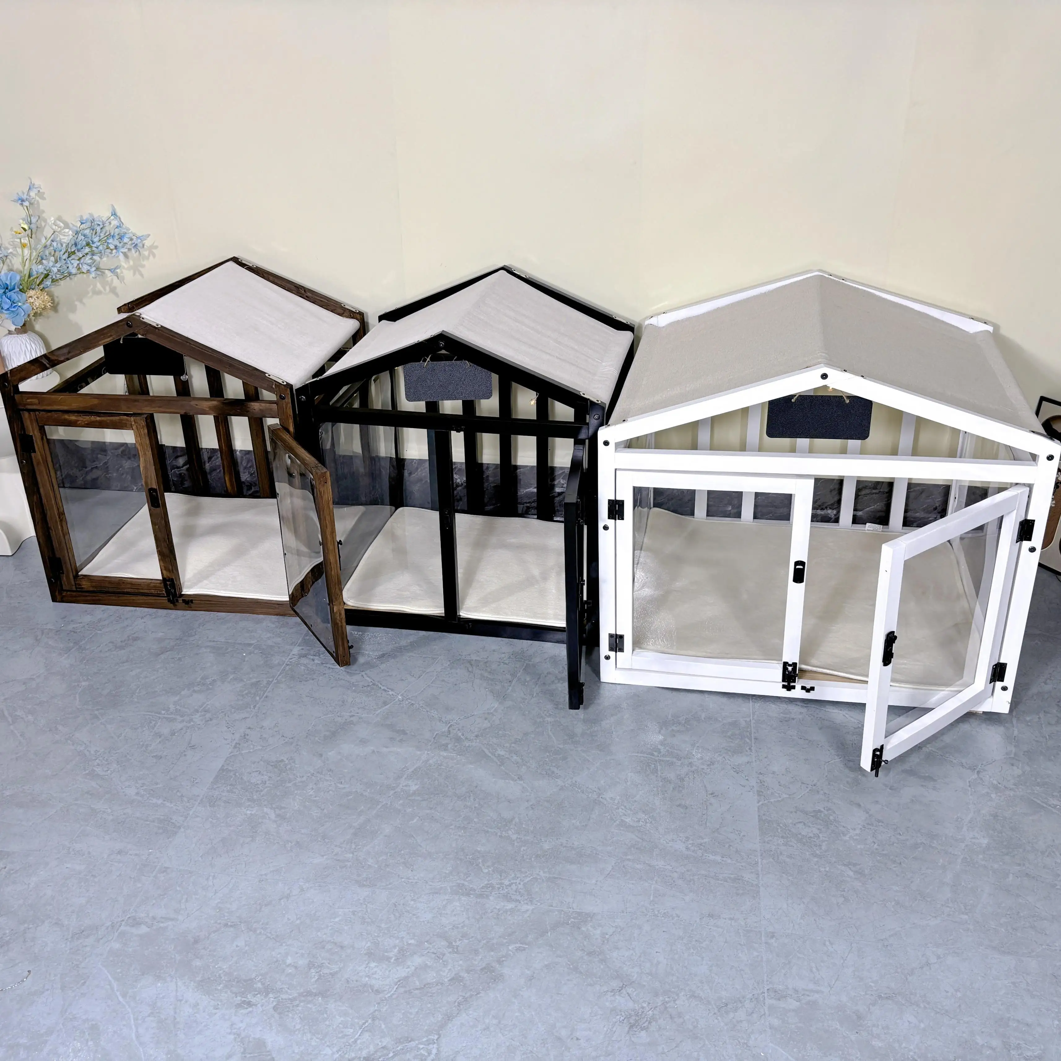 Solid Wood Transparent Kennel Small Dog Enclosure Luxury Pet Villa House Indoor-outdoor Dog House Crate Waterproof Pet Products view 5