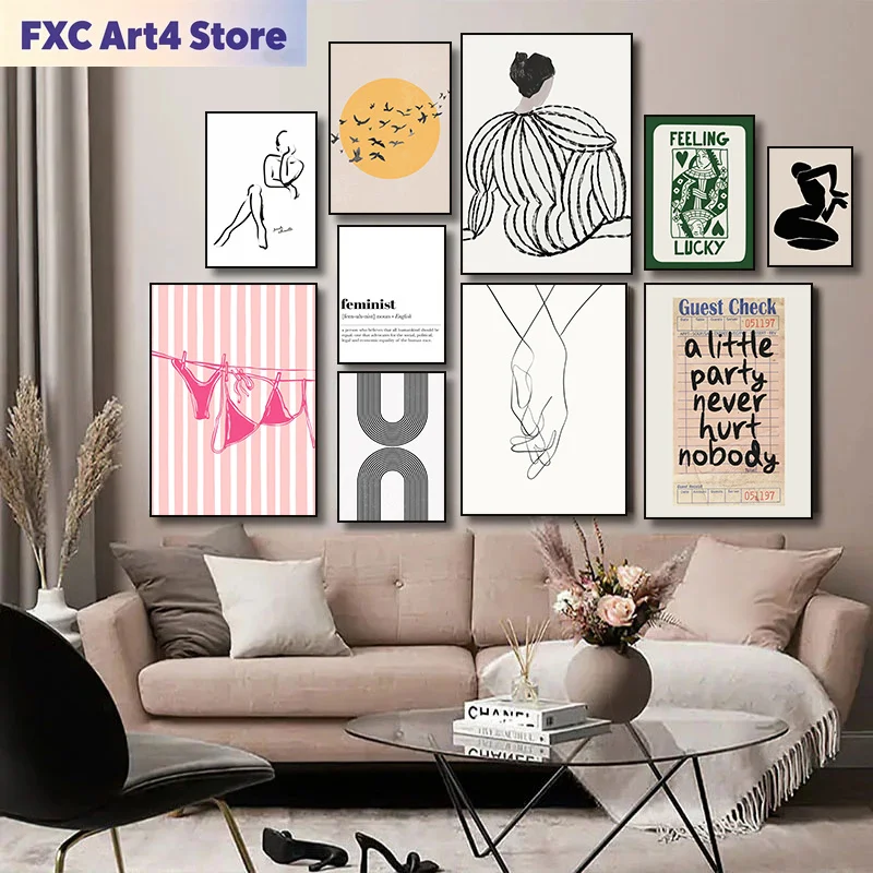 Rahmenloses abstraktes geometrisches Frauengestalt-Poster, HD-Feminismus-Leinwanddruck, Wanddekoration für Schlafzimmer und Wohnzimmer