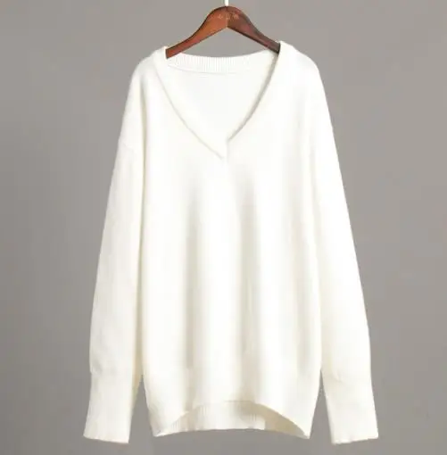 

Женский пуловер с v-образным вырезом, свободный вязаный однотонный универсальный осенне-зимний свитер 2025, модный удобный свитер