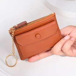 Mini Solid Color Coin Purse Minimalist Zipper Wallet Portable PU Leather Purse