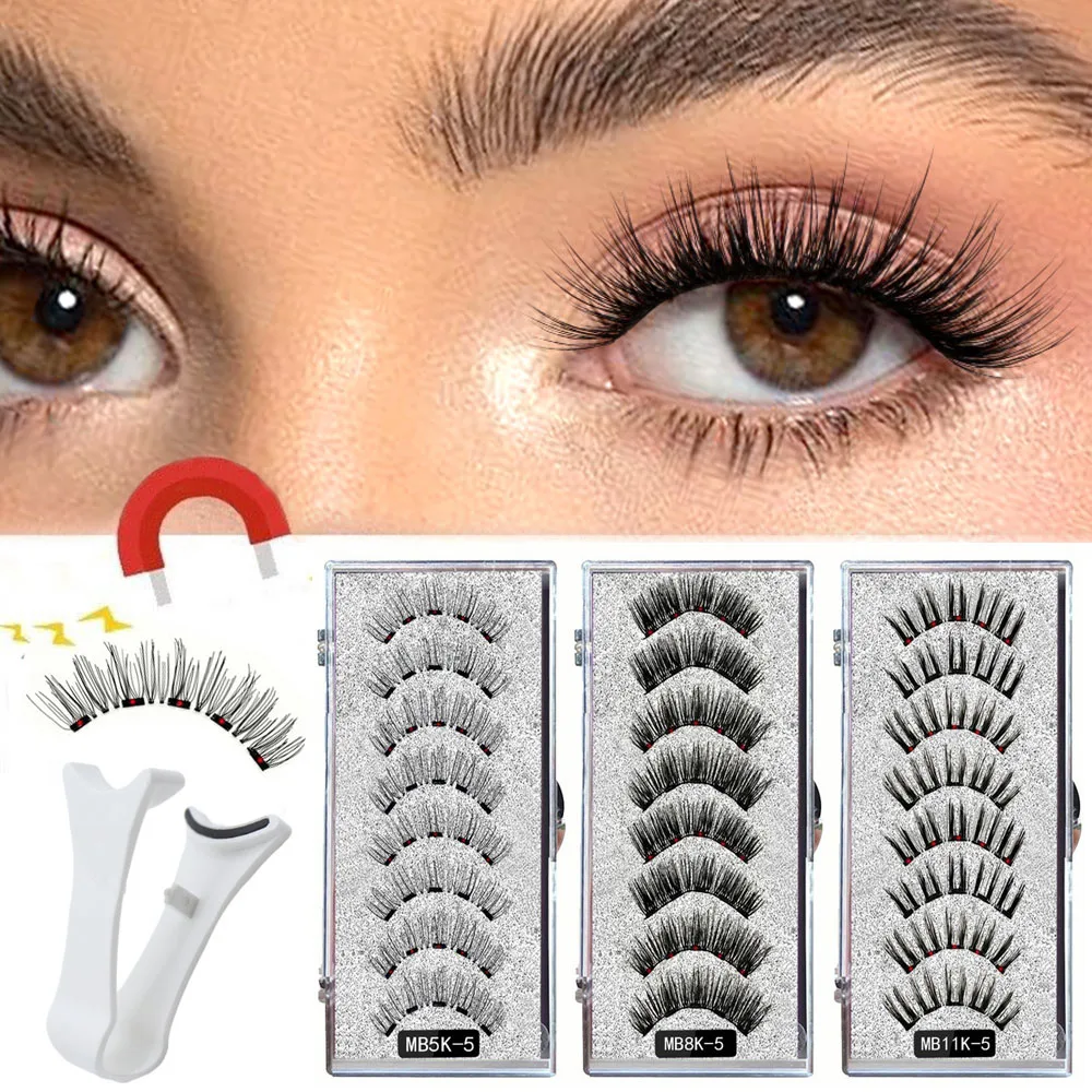 8pcs/box Magnetic Eyelashes Kit Reusable Magnetic False Eyelashes 3D Handmade Lashes With 5 Magnets Daily Makeup Supplies