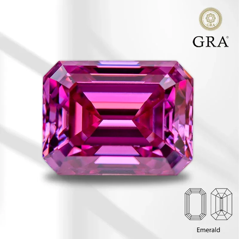 

Moissanite Emerald Cut Pink Color Charms Gem Lab Grown Diamond DIY Ring Necklace Earrings Main Materials with GRA Certificate