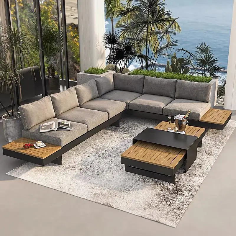

Outdoor sofa solid wood teak courtyard aluminum alloy villa hotel living room outdoor open-air leisure corner tea furniture