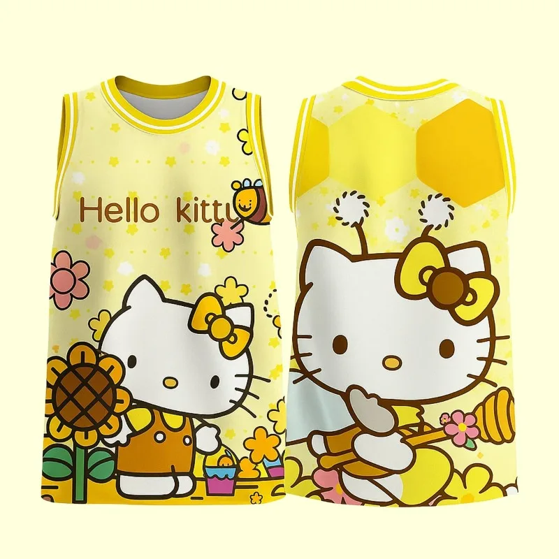 

МОТО-“Той сладкий, чтобы ручку! Дышащий тренировочный жилет из джерси Hello Kitty Bee & Flower — милый фанатский сердцебиение, код 2023 г. Лето!