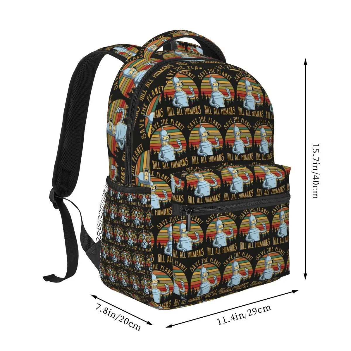 Save The Planet Kill All Humans Bender Futurama Robot Graphic Backpack Hot Sale Daypack Children BookBag School Bag Shoulder Bag