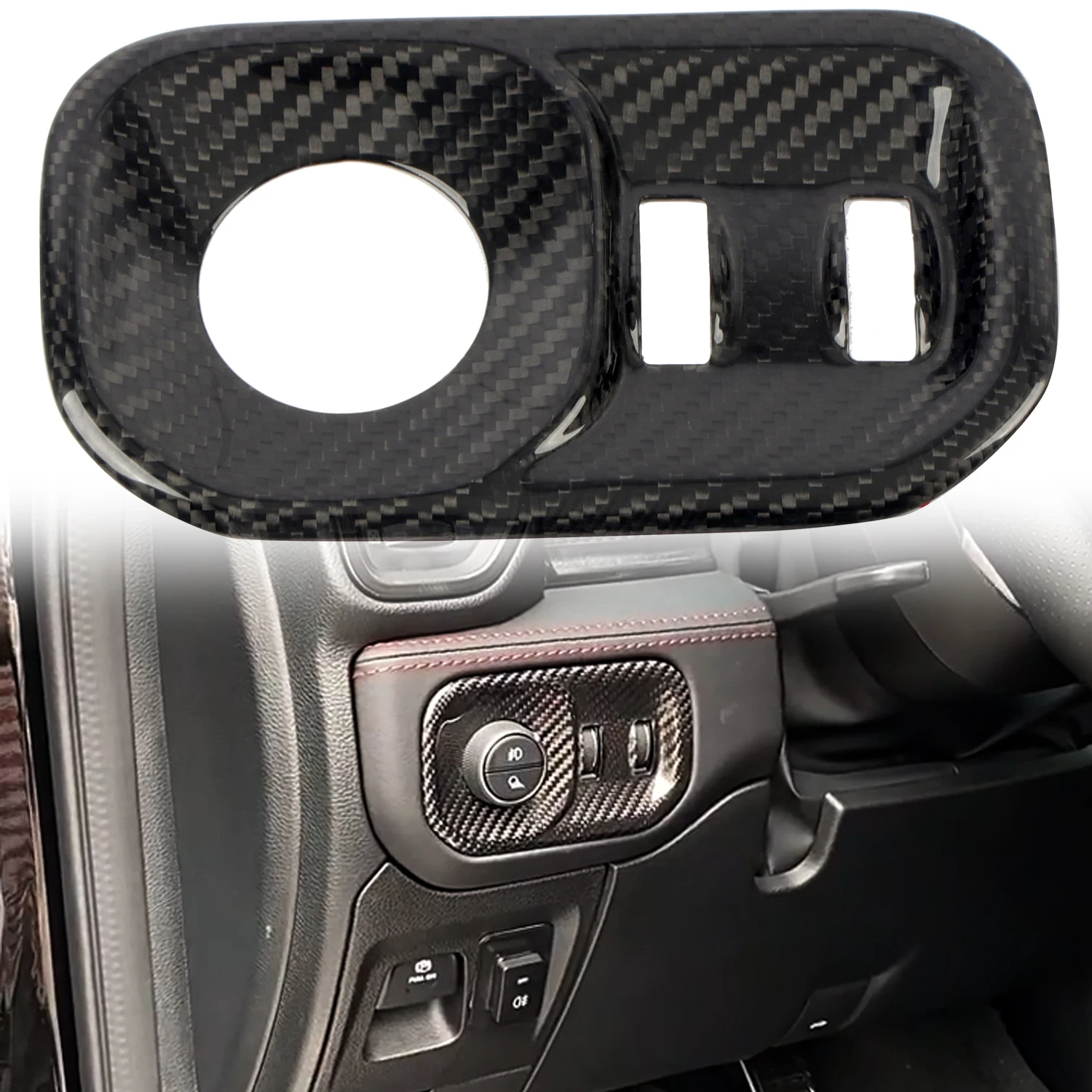 

for Ram 1500 2019-2023, Ram TRX 2021-2023 Light Switch Overlay Glossy Carbon Fiber 1pcs