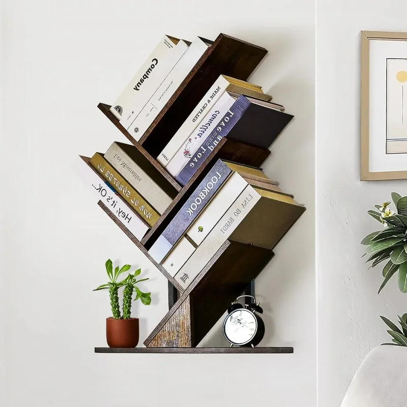 

Wood Floating Hanging Shelves Storage for Wall, 4 Tier Wall Mount Tree Bookshelf for Displaying Books/CDs/Magazine,