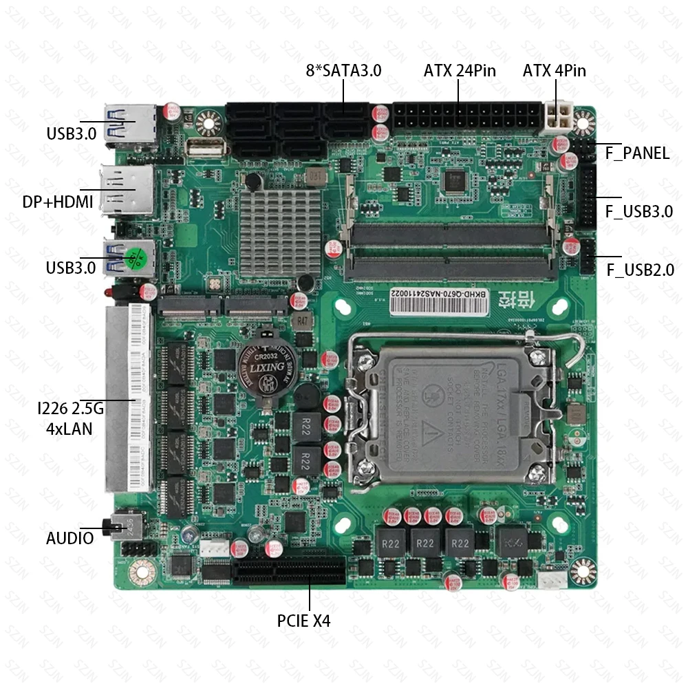 NAS Set Q670 MINI ITX اللوحة الأم وحدة المعالجة المركزية كومبو vPRO مع 12-14th Core DDR5 16-32G 4800MHz دعم 2xM.2 NVME 8xSATA3.0 خادم المنزل