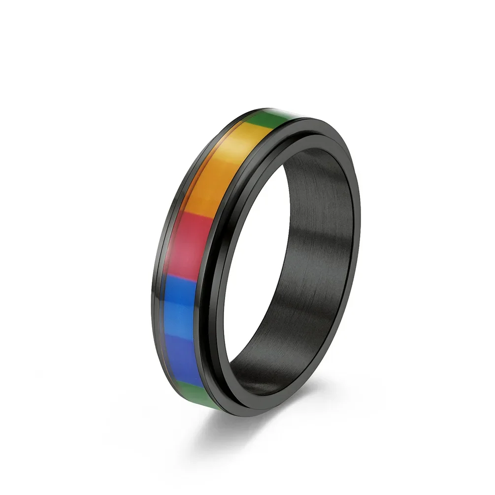 Rainbow Color Series 316L Stainless Steel Rainbow Pride Ring For Men Woman Wedding Engagement Jewelry Gifts