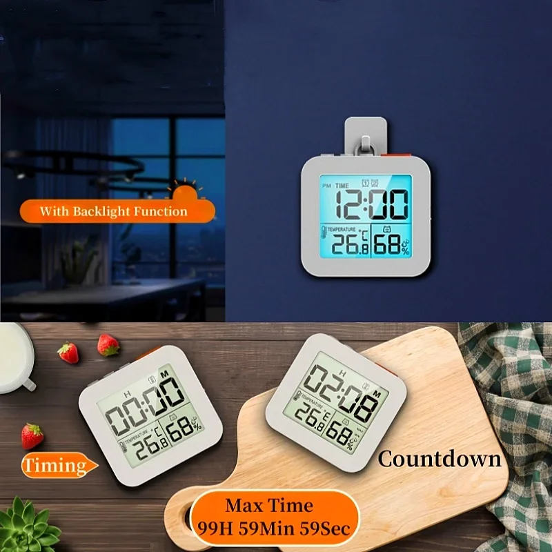 Picture 5: Mini Digital Alarm Clock TEMP Humidity Dual Alarm Timing Countdown Backlight Snooze Table Clock 12/24H Battery Powered LCD Clock