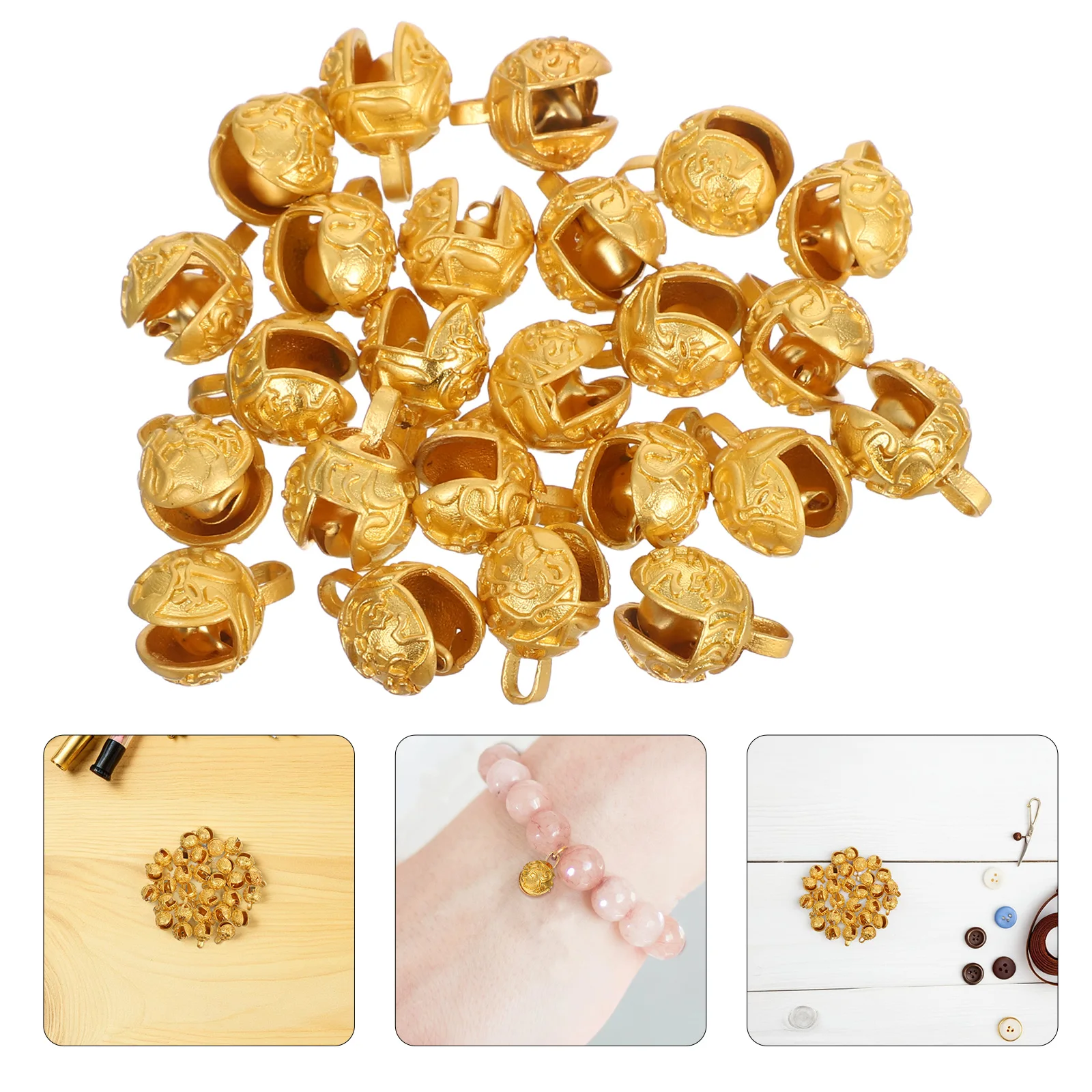 

30pcs Vintage Lion Head Alloy Bells Mini Jingle Pendant Charms Diy Jewelry Craft Bracelet Necklace Door Hanging Decorative