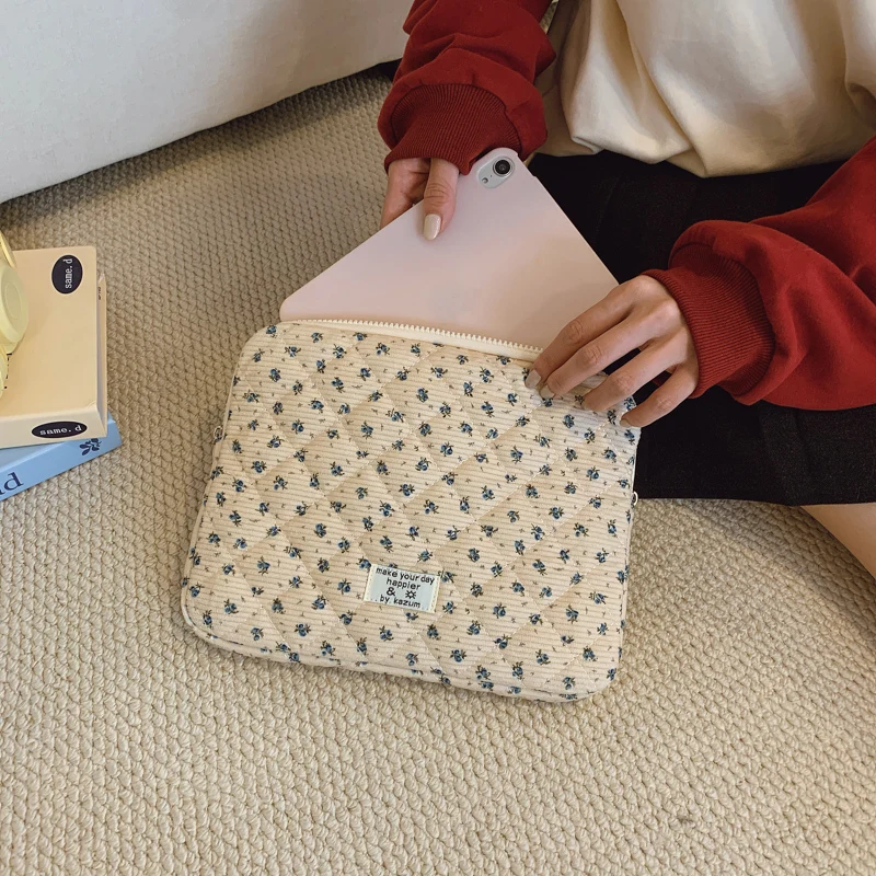 Bloemenpatroon Corduroy Gewatteerd 11/13/15 Inch Computerhoes Comfortabele laptophoes Bloemen laptop beschermhoes