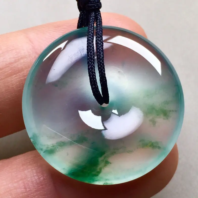 

Certified Myanmar Grade A Jadeite Ice Floating Jade Donut Pendant With Rope Chain Burma Jade Lucky Charms Amulets Necklace Women